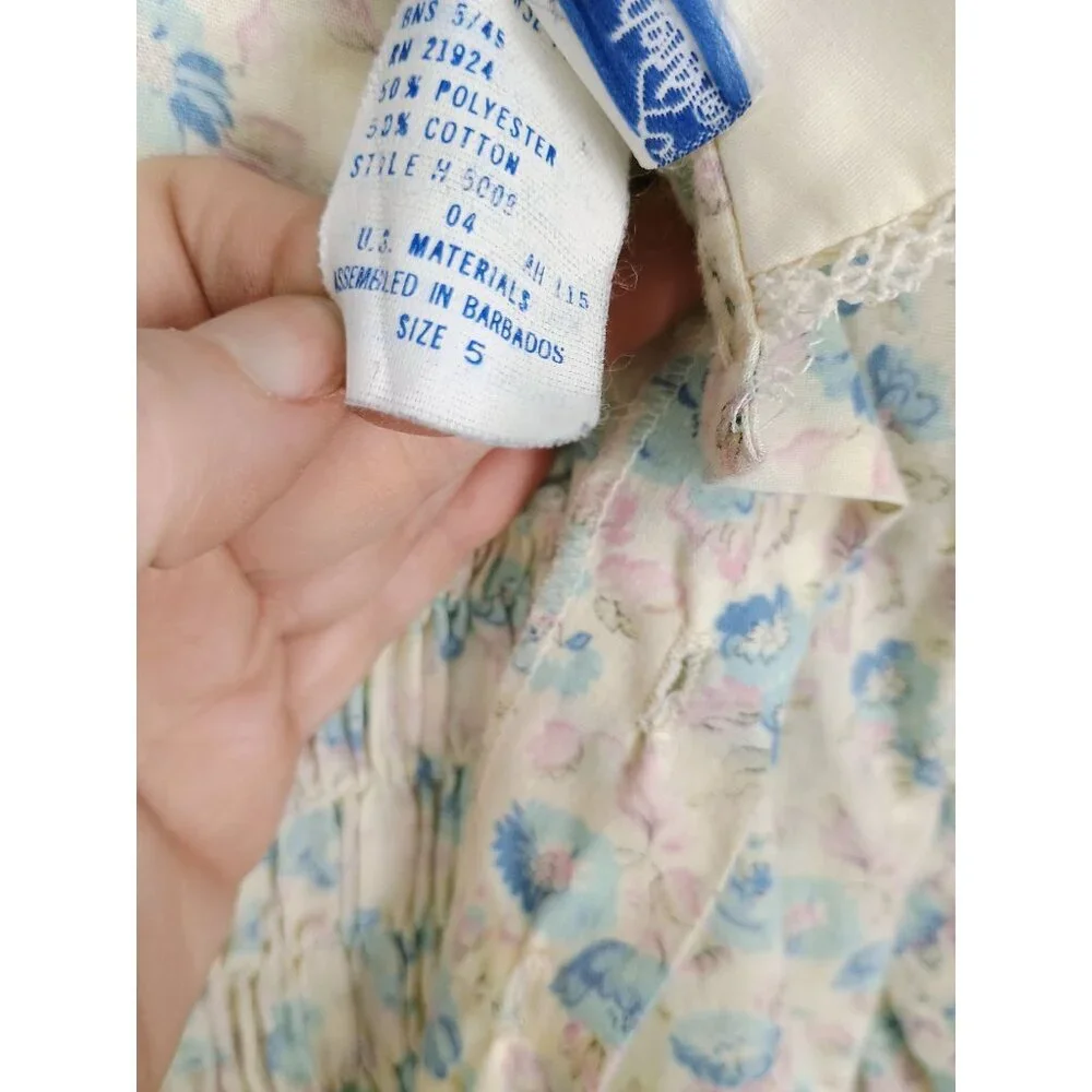 Polly Flinders Long Sleeve Floral Vintage Smocked Girls Size‎ 5 Dress